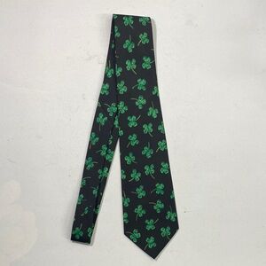 Black Tie with Green Clover Motif - Men's Dress Tie